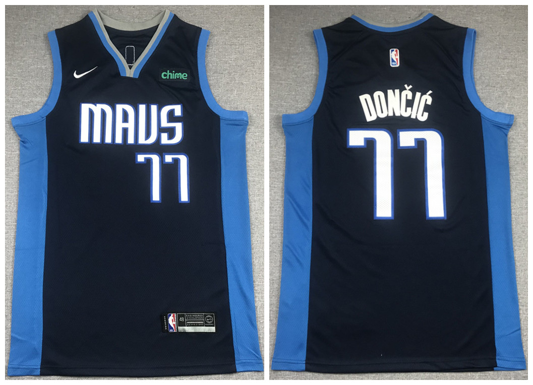 Men's Dallas Mavericks #77 Luka Doncic Black and Blue NBA Stitched Jersey